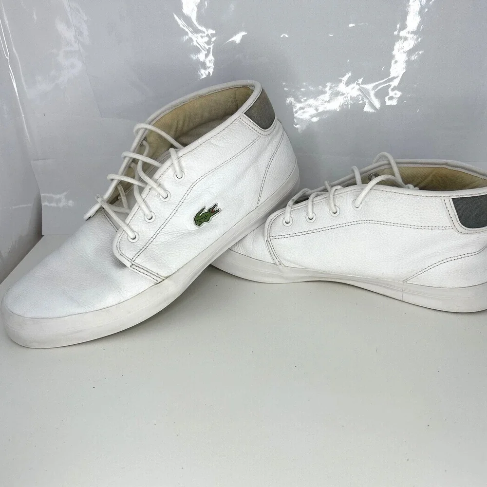 Lacoste Quiet Luxury Ampthill Chunky Mid Top Sneakers Size 10.5 White Leather